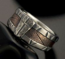 Rustic Mens Band, Man ring, Man cross Ring, Man Silver Ring, Engagement Band, Unique Bark Men's Ring,   RS-1162-B