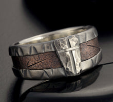 Rustic Mens Band, Man ring, Man cross Ring, Man Silver Ring, Engagement Band, Unique Bark Men's Ring,   RS-1162-B