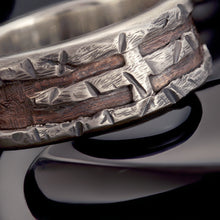 Mens Rustic Wedding Band, Sterling Silver & Copper Ring, RS-1163