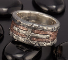A Pair of Rustic wedding rings, wedding Band, Unique Pair Silver  and copper Rings,   RS-1163