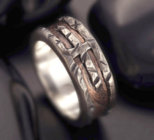 A Pair of Rustic wedding rings, wedding Band, Unique Pair Silver  and copper Rings,   RS-1163