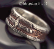 Mens Rustic Wedding Band, Sterling Silver & Copper Ring, RS-1163
