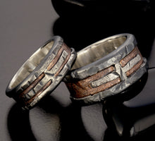 A Pair of Rustic wedding rings, wedding Band, Unique Pair Silver  and copper Rings,   RS-1163