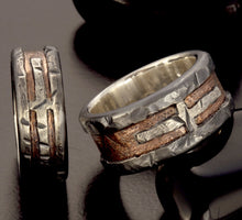 A Pair of Rustic wedding rings, wedding Band, Unique Pair Silver  and copper Rings,   RS-1163