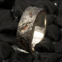 Mens Rustic Wedding Band, Silver & Copper Textured Ring, RS-1172