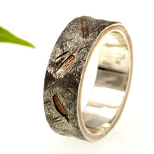 Mens Rustic Wedding Band, Silver & Copper Textured Ring, RS-1172