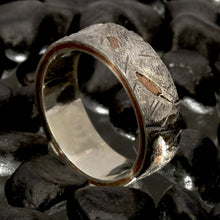 Mens Rustic Wedding Band, Silver & Copper Textured Ring, RS-1172