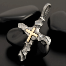 Men's Cross Pendant, Sterling Silver & 14K Gold Christian Cross, P-118