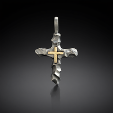 Men's Cross Pendant, Sterling Silver & 14K Gold Christian Cross, P-118