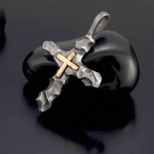 Men's Cross Pendant, Sterling Silver & 14K Gold Christian Cross, P-118