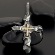 Men's Cross Pendant, Sterling Silver & 14K Gold Christian Cross, P-118