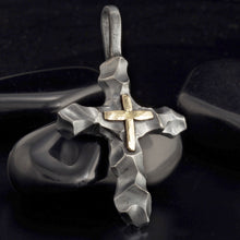 Men's Cross Pendant, Sterling Silver & 14K Gold Christian Cross, P-118