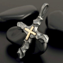 Men's Cross Pendant, Sterling Silver & 14K Gold Christian Cross, P-118