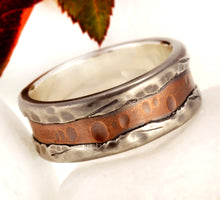 Men's Rustic Wedding Band, Hammered Silver & Copper Ring, RS-1191