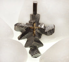 Large Mens Cross Pendant, Sterling Silver & 14K Gold, Rustic Cross, P-119