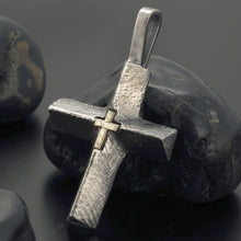 Mens Cross Pendant, Sterling Silver & 14K Gold Christian Cross, P-120