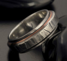 Men's Rustic Wedding Band, Sterling Silver & Copper Ring, Hammered Men's Ring, RS-1212