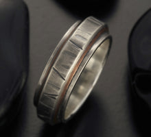 Men's Rustic Wedding Band, Sterling Silver & Copper Ring, Hammered Men's Ring, RS-1212