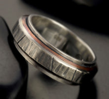 Men's Rustic Wedding Band, Sterling Silver & Copper Ring, Hammered Men's Ring, RS-1212