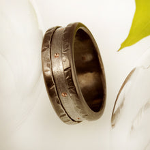 Mens Wedding Band, Sterling Silver & Copper Rustic Ring, RS-1221