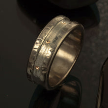 Mens Wedding Band, Sterling Silver & Copper Rustic Ring, RS-1221