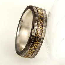 Hammered Men's Wedding Band, 14K Gold & Sterling Silver Ring, Rustic Men's Ring, Handmade Band, RS-1228
