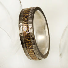 Hammered Men's Wedding Band, 14K Gold & Sterling Silver Ring, Rustic Men's Ring, Handmade Band, RS-1228