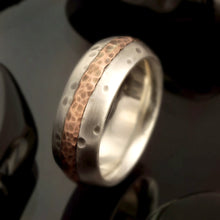 Men's Rustic Wedding Band, Sterling Silver & Copper Ring, RS-1233