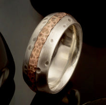 Men's Rustic Wedding Band, Sterling Silver & Copper Ring, RS-1233