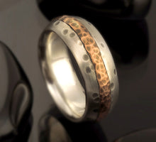 Men's Rustic Wedding Band, Sterling Silver & Copper Ring, RS-1233