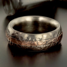Rustic Mens Wedding Band, Sterling Silver & Copper Ring, RS-1233