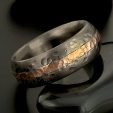 Rustic Mens Wedding Band, Sterling Silver & Copper Ring, RS-1233