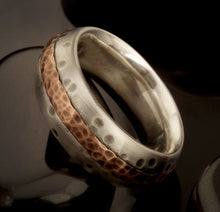 Men's Rustic Wedding Band, Sterling Silver & Copper Ring, RS-1233