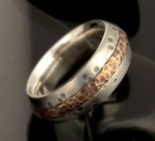 Men's Rustic Wedding Band, Sterling Silver & Copper Ring, RS-1233