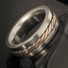 Mens Silver & Copper Wedding Band, Rustic Two Tone Ring, 1234