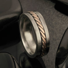 Mens Silver & Copper Wedding Band, Rustic Two Tone Ring, 1234
