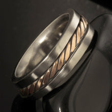 Mens Silver & Copper Wedding Band, Rustic Two Tone Ring, 1234