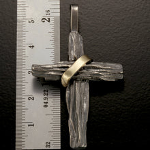Mens Cross Pendant, Sterling Silver & 14K Gold Cross, Rustic Cross, P-123
