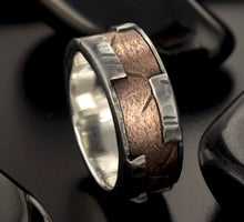 Men's Rustic Wedding Band, Sterling Silver & Copper Ring, Wide Men's Ring, RS-1243