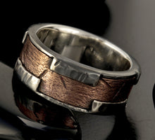 Men's Rustic Wedding Band, Sterling Silver & Copper Ring, Wide Men's Ring, RS-1243