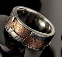 Men's Rustic Wedding Band, Sterling Silver & Copper Ring, Wide Men's Ring, RS-1243