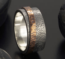 Sterling Silver Wedding Band, Mens Wedding Ring, Silver Copper Ring, Wide Men Band, 10 mm Ring, Men's Rustic Ring, Men's Gift, RS-1244