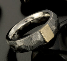 Men's Wedding Band, Sterling Silver & 14K Gold Ring, RS-1249