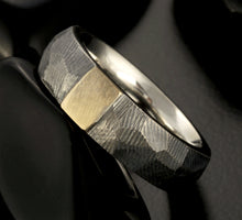 Men's Wedding Band, Sterling Silver & 14K Gold Ring, RS-1249
