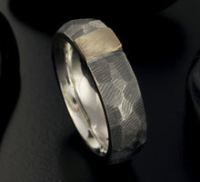 Men's Wedding Band, Sterling Silver & 14K Gold Ring, RS-1249
