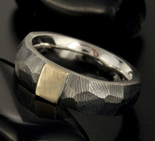 Men's Wedding Band, Sterling Silver & 14K Gold Ring, RS-1249