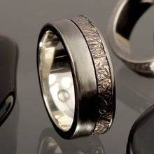 Mens Rustic Wedding Band, Silver & Copper Wide Ring, RS-1251