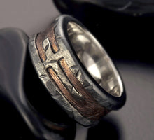 Mens cross ring, Mens Silver and Copper Band, Mens gift Ring,  RS-1253
