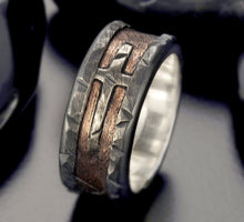 Mens cross ring, Mens Silver and Copper Band, Mens gift Ring,  RS-1253