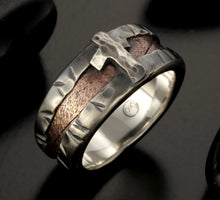 Men's Rustic Cross Wedding Band, Silver & Copper Ring, RS-1255